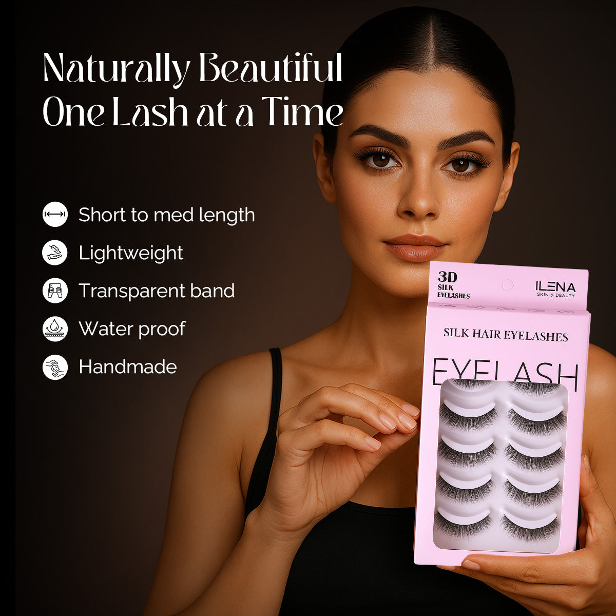 ILENA 3D Silk Hair Eyelashes, Natural Look False Lashes, 5 Pairs, Black