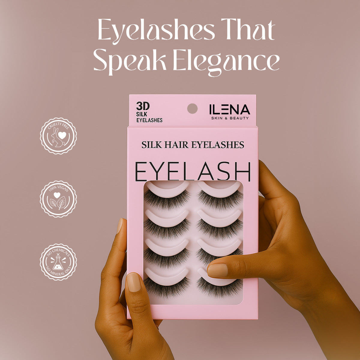 ILENA 3D Silk Hair Eyelashes, Natural Look False Lashes, 5 Pairs, Black