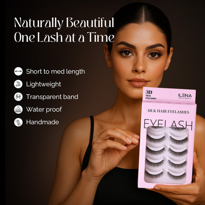 ILENA 3D Silk Hair Eyelashes, Natural Look False Lashes, 5 Pairs, Black