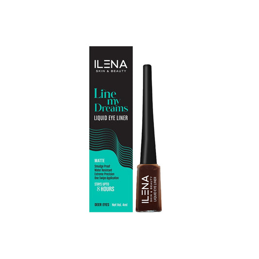 ILENA Line My Dreams Liquid Eye Liner, Brown Color, Matte, 8-Hour Smudge-Proof, 4ml
