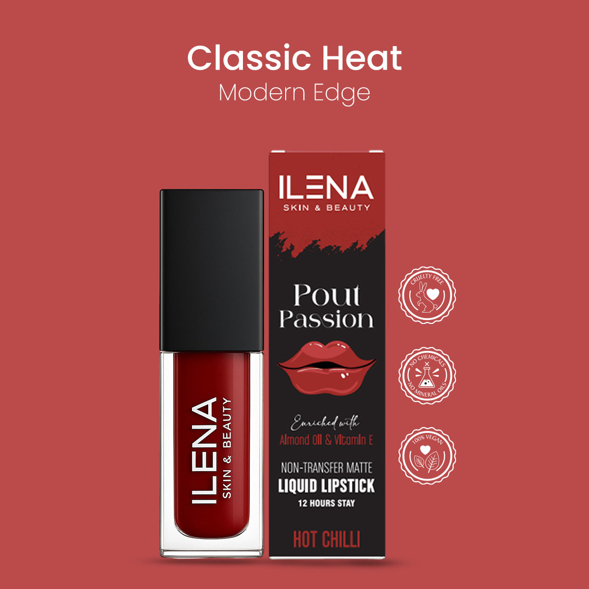 ILENA Pout Passion Liquid Lipstick, Hot Chilli Shade