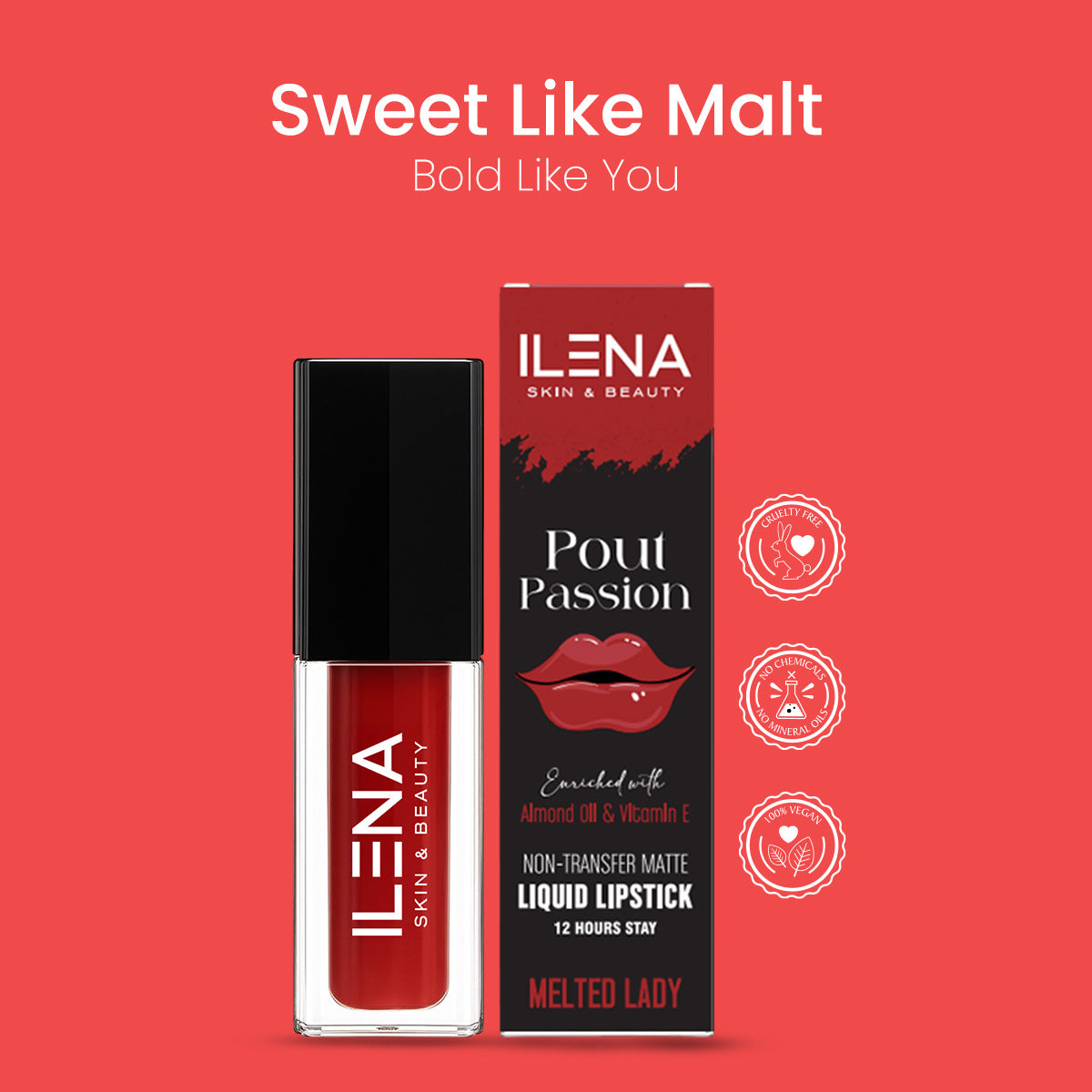 ILENA Pout Passion Liquid Lipstick, Melted Lady Shade