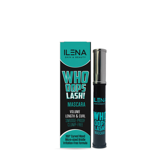ILENA Whoops Lash Mascara, 360° Curved Wand, Smudge-Proof, Volume Length and Curl, Clump-Free, Black 8ml