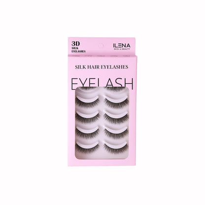 ILENA 3D Silk Hair Eyelashes, Natural Look False Lashes, 5 Pairs, Black