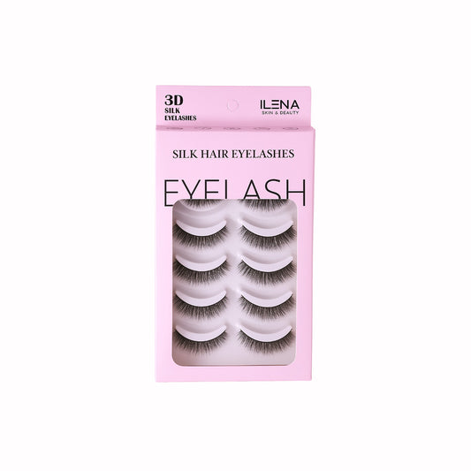 ILENA 3D Silk Hair Eyelashes, Natural Look False Lashes, 5 Pairs, Black