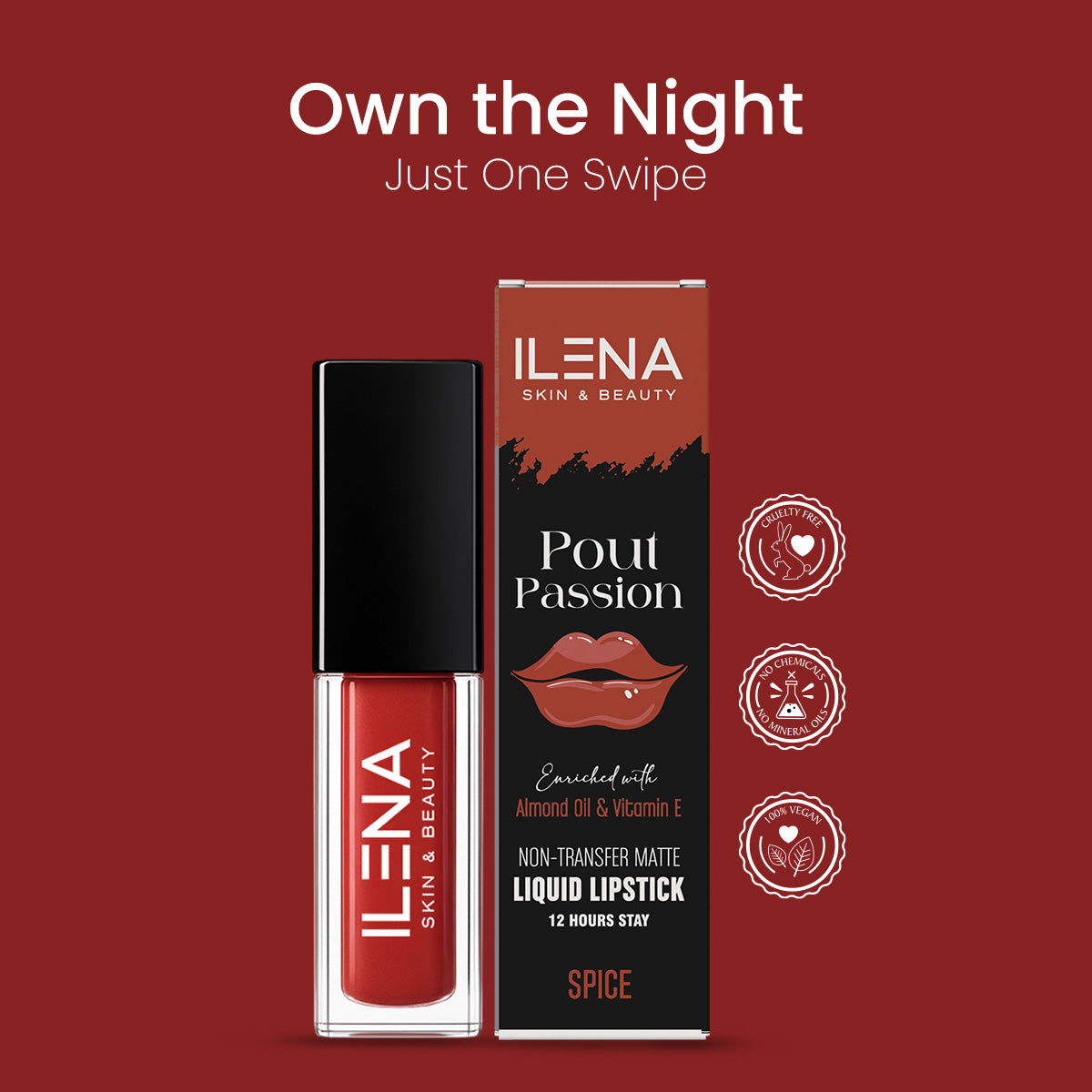 ILENA Pout Passion Liquid Lipstick, Spice Shade