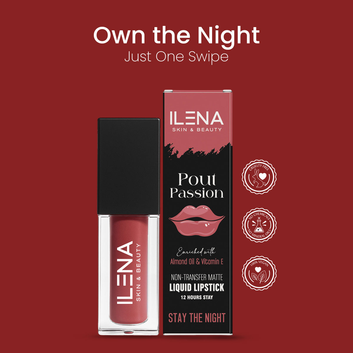 ILENA Pout Passion Liquid Lipstick, Stay The Night Shade